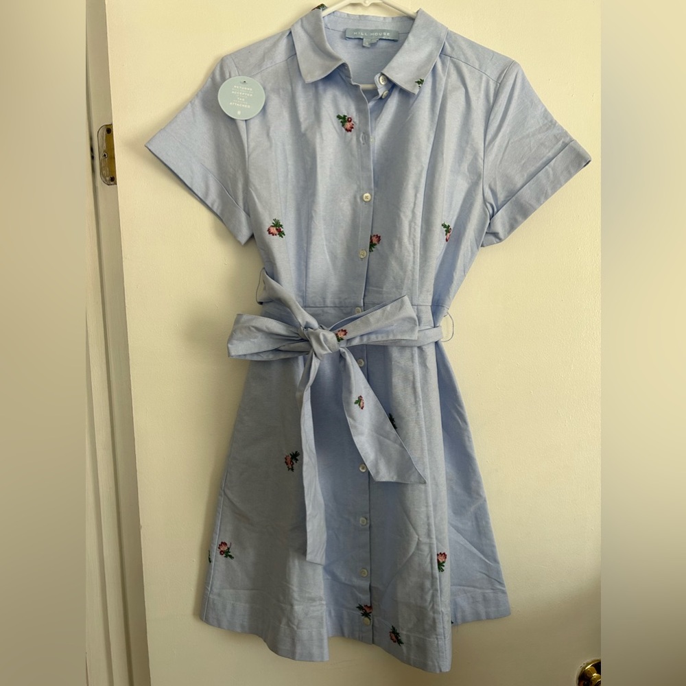 NWT Laura Blue Embroidered Shirt Dress
